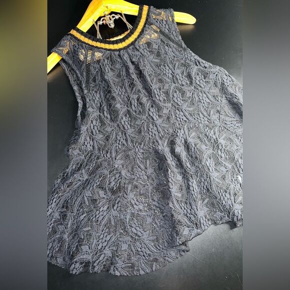 Free People Lace Peplum Top Varsity Type Neck Size Medium EUC goth dark fairy - Picture 1 of 6